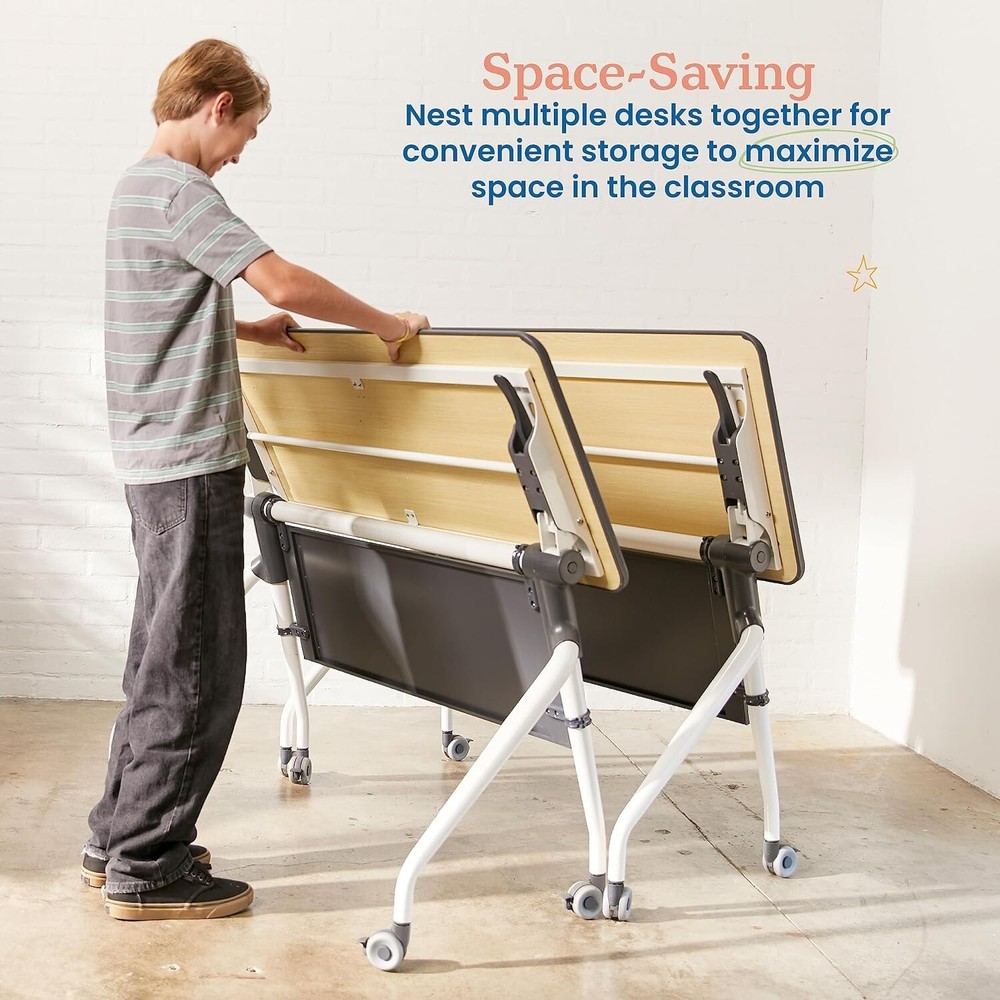 ECR4Kids Double Nesting Mobile Desk, Portable Table, Maple/Grey