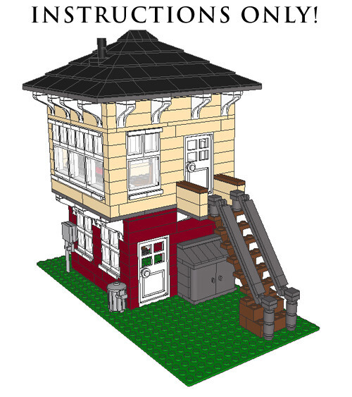 Custom Brick Building 7 Train Model Instructions - Station, engine, signal tower