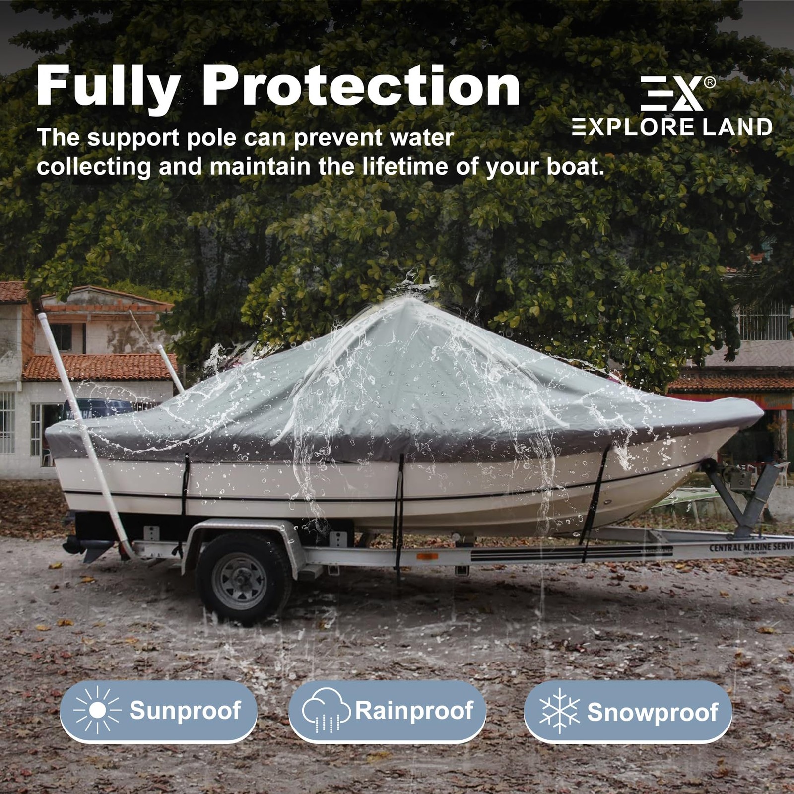 Explore Land Adjustable Boat Cover Support Pole 3 Pieces Pole, Black