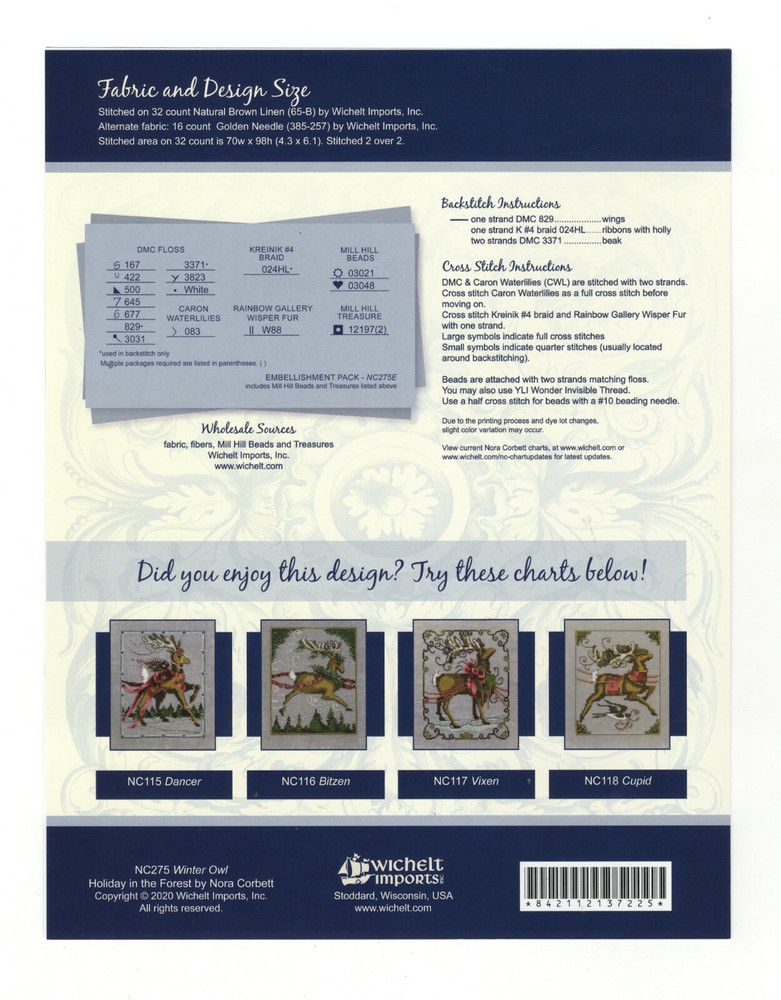 Cross Stitch Chart / Pattern ~ Nora Corbett Winter Owl #NC275