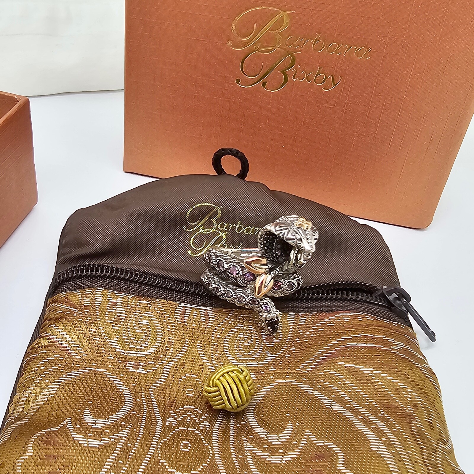 BARBARA BIXBY STERLING SILVER 18K MULTI-STONE KING COBRA SNAKE RING,9,BOX/POUCH