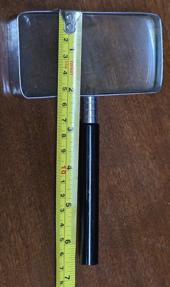 6½" Tall VTG 1970s Japanese Chrome Rectangular Reading Magnifying Glass *Chips
