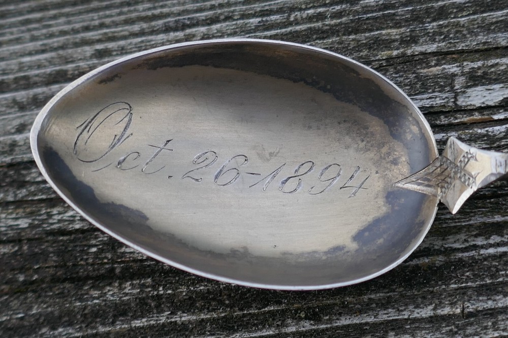 Antique Dated 1894 Sterling Silver & Enameled Twist Handle Teaspoon