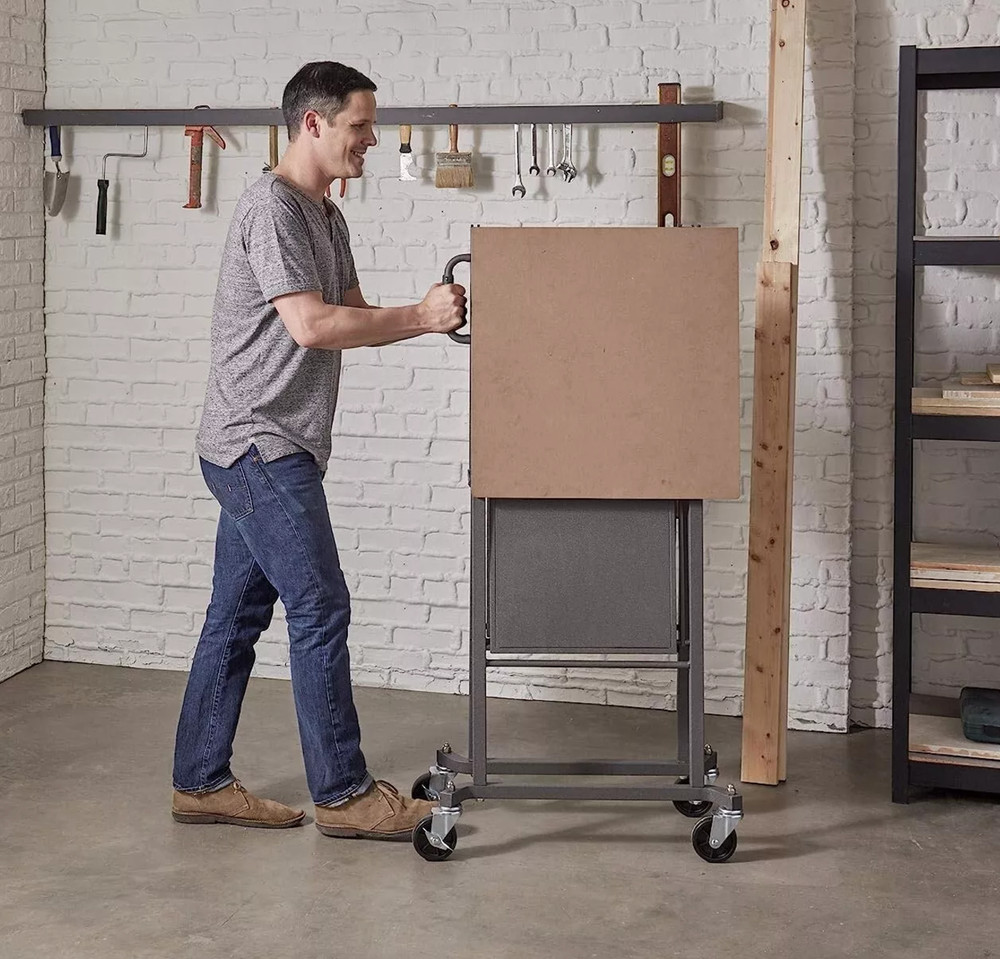 Folding Workbench Work Table w/ Wheels Bottom Shelf Storage for Workshop Garage