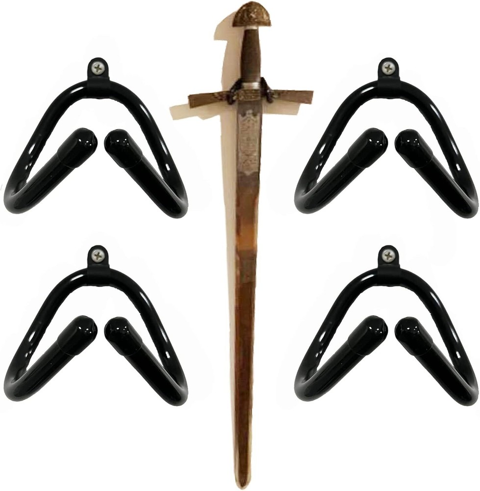 Pmsanzay 4 Pack Mini Adjustable Sword Wall Mount Hook Display Hanger Black