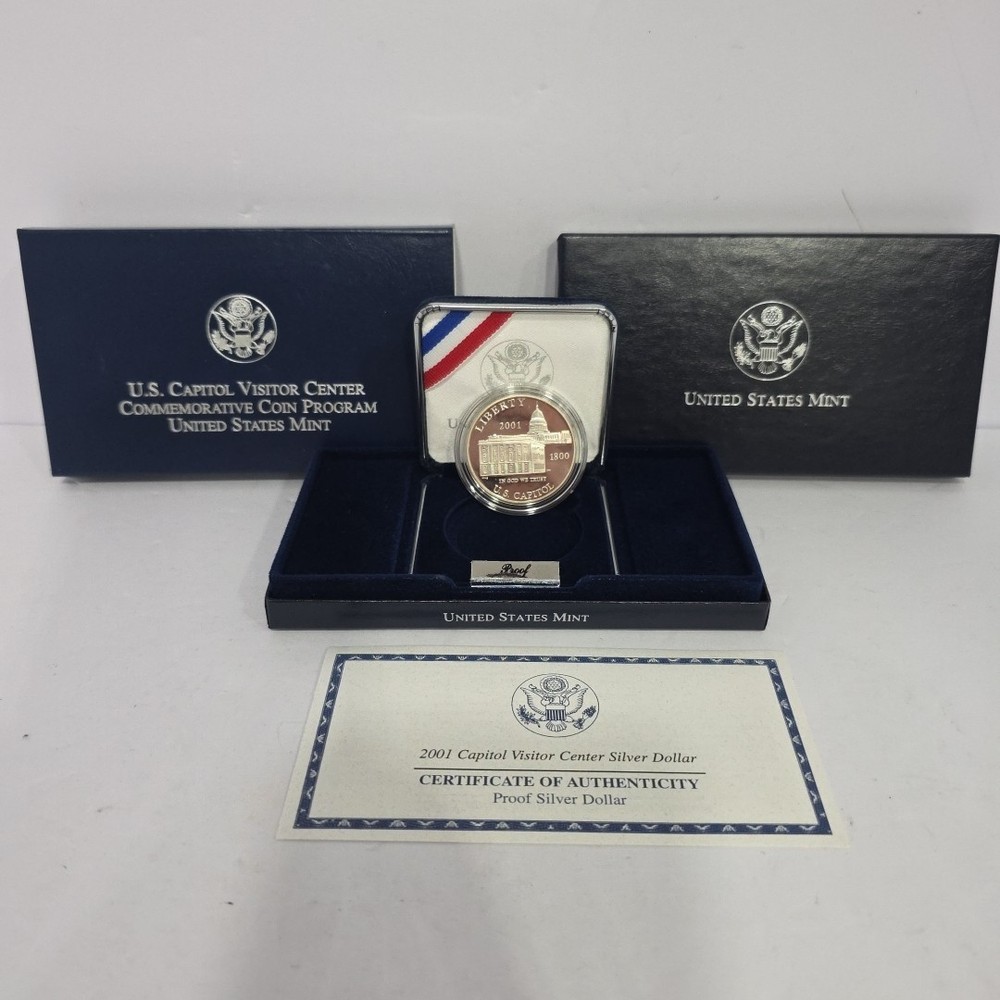 2001 Capitol Visitor Center Silver Dollar Proof Original Packaging With COA