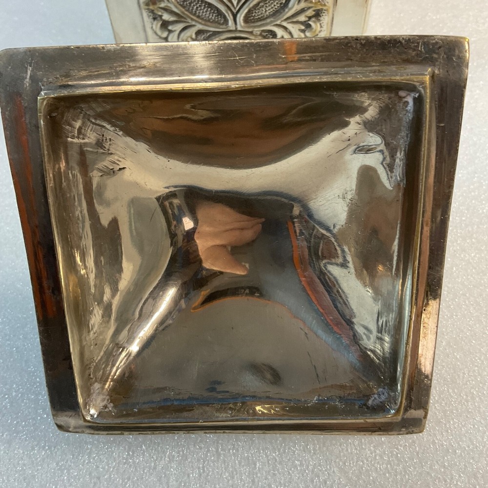 India Silver Plated Red Felt Lined 7.5" Tall Decorative Lined Trinket Box