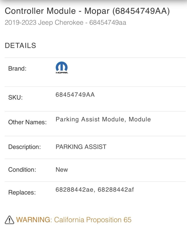 Genuine Mopar Controller Module 68454749AA