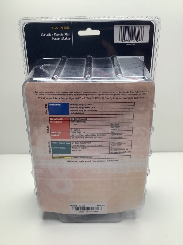 New Sealed Code Alarm CA-425 Security/Remote Start Master Module For CA Systems