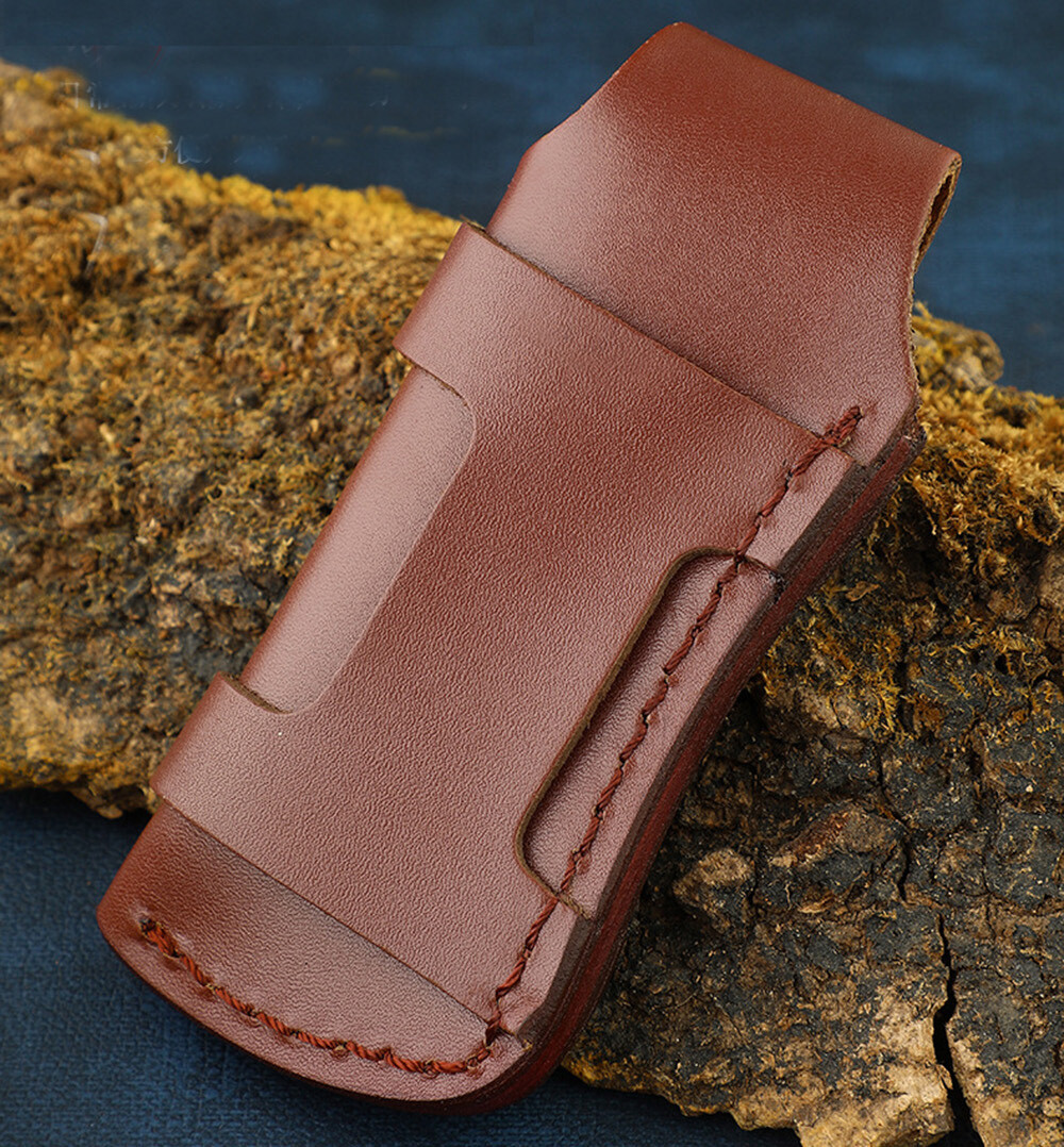 Hand Made Carved Cow Leather Sheath For Folding Knife Cover Pouch Belt Clip US