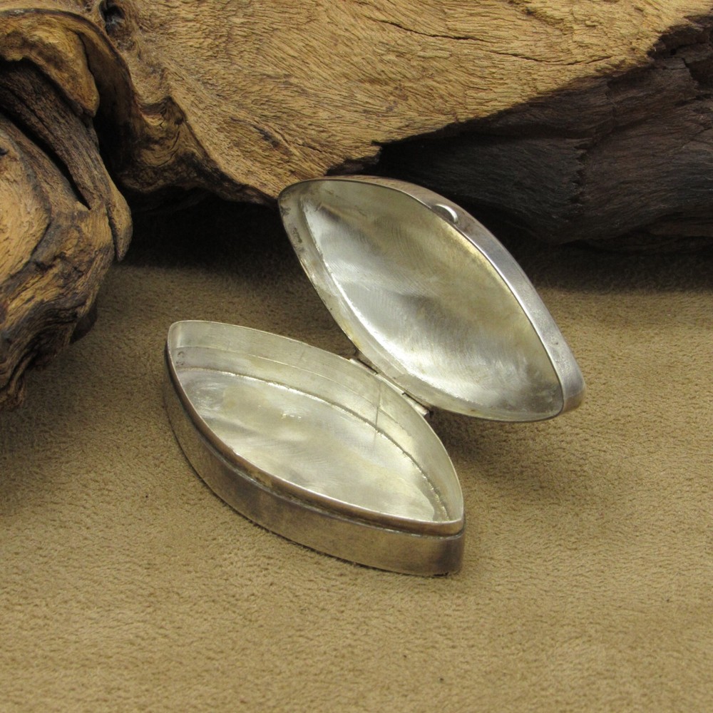 Intricate Sterling Silver Pillbox with Lapis Accent