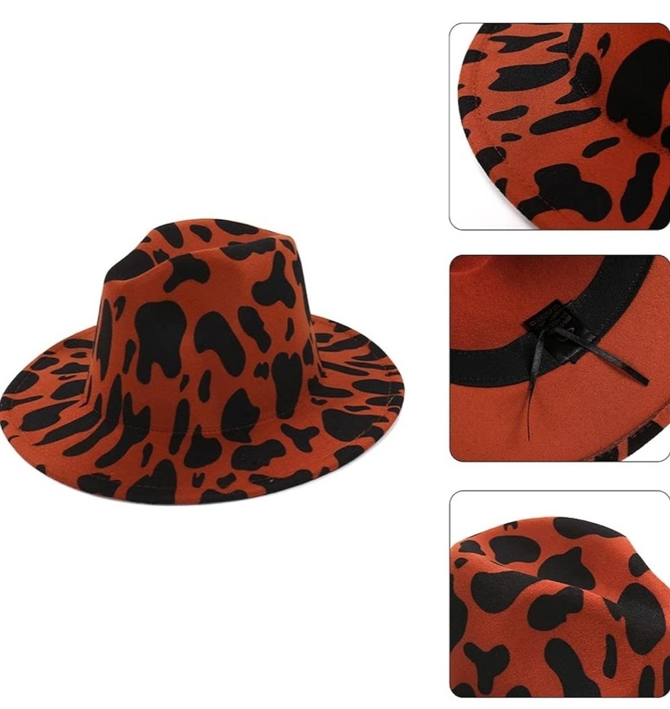 Rust And BLACK COW PRINT FEDORA