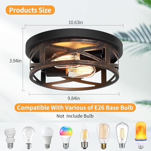 2 Pack Flush Mount Ceiling Light,Farmhouse Hallway 10in-Rustic Black-2 Pack