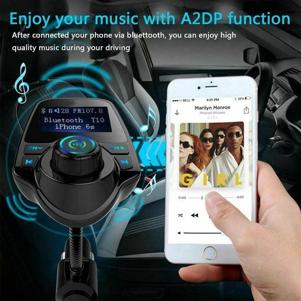 Wireless In-Car Bluetooth FM Transmitter MP3 Radio Adapter Car Kit USB Charger