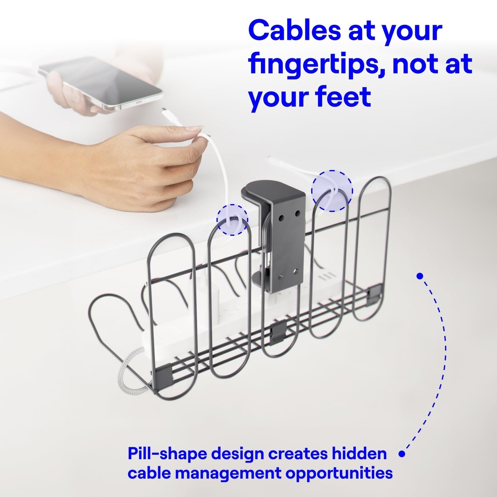 CarryUp Under Desk Cable Tray, No Drill Wire Management Clamp, Computer Cord ...