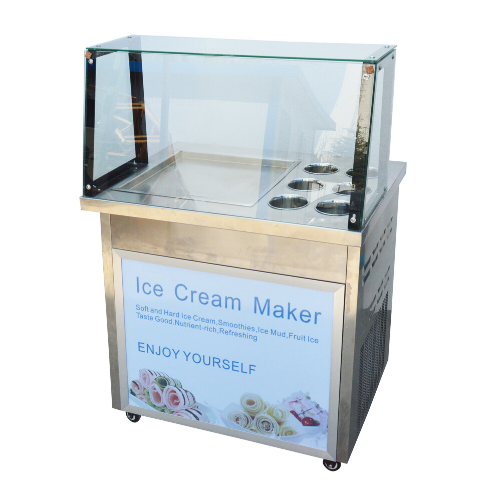 110V Single Flat Pan with Six Buckets Fried Ice Cream Machine Fried Yoghurt