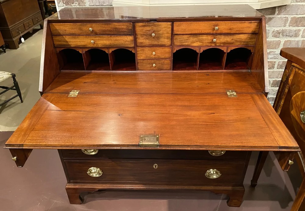 18th c Massachusetts Fall Front Desk in Mahogany