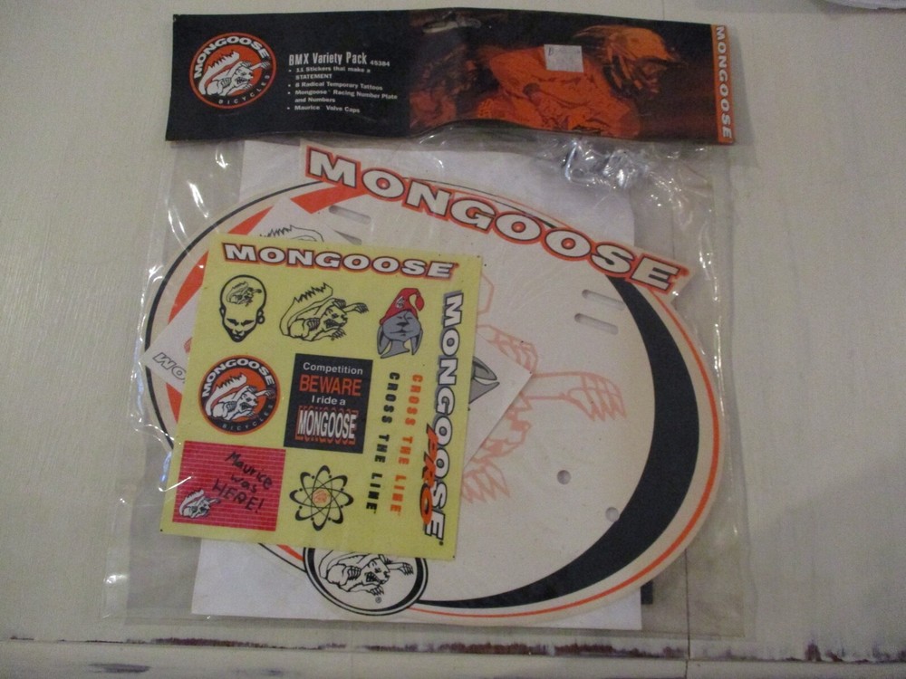 NOS 1998 Mongoose Number Plate/Stickers/Valve Caps