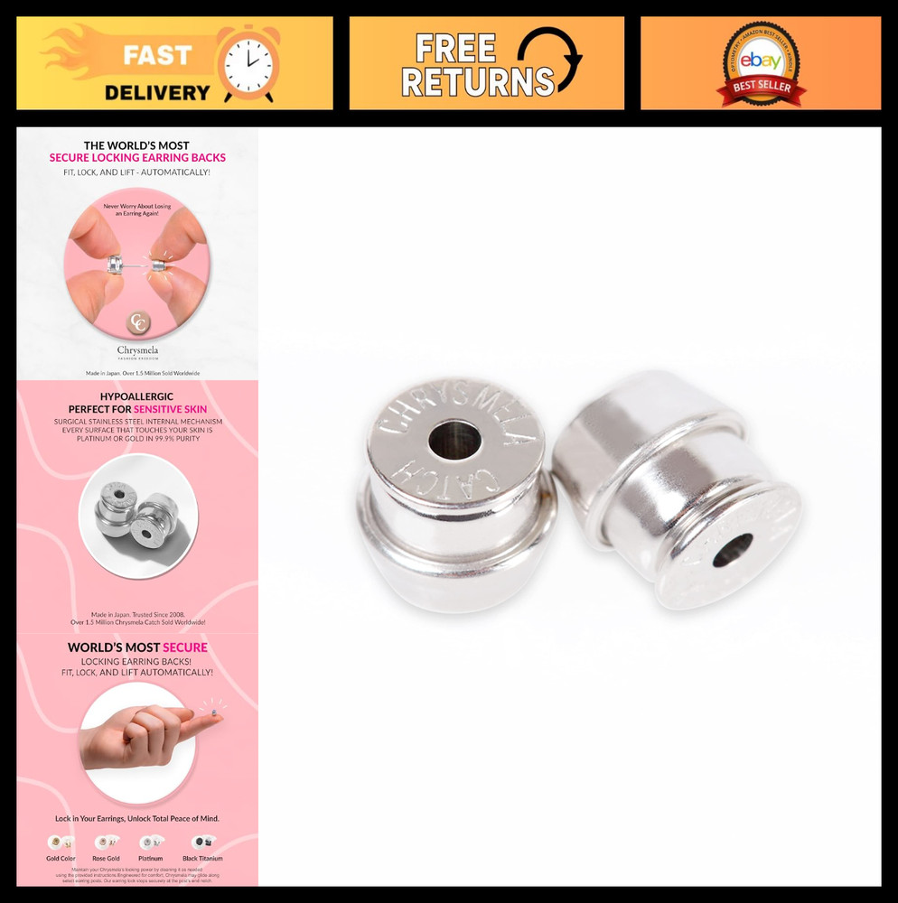 Secure Locking Earring Backs - Platinum Finish, Fits Most Posts, Protects Diamon