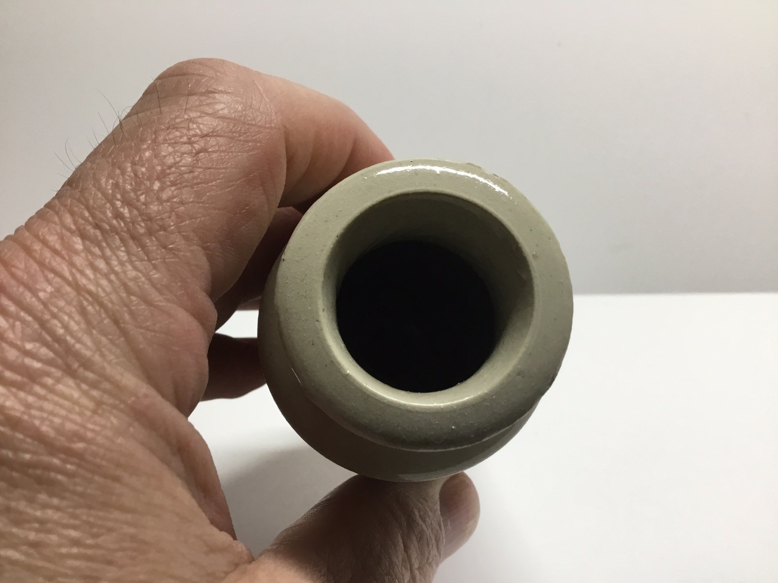 Small Antique Off White Stoneware Blacking / Polish Bottle.