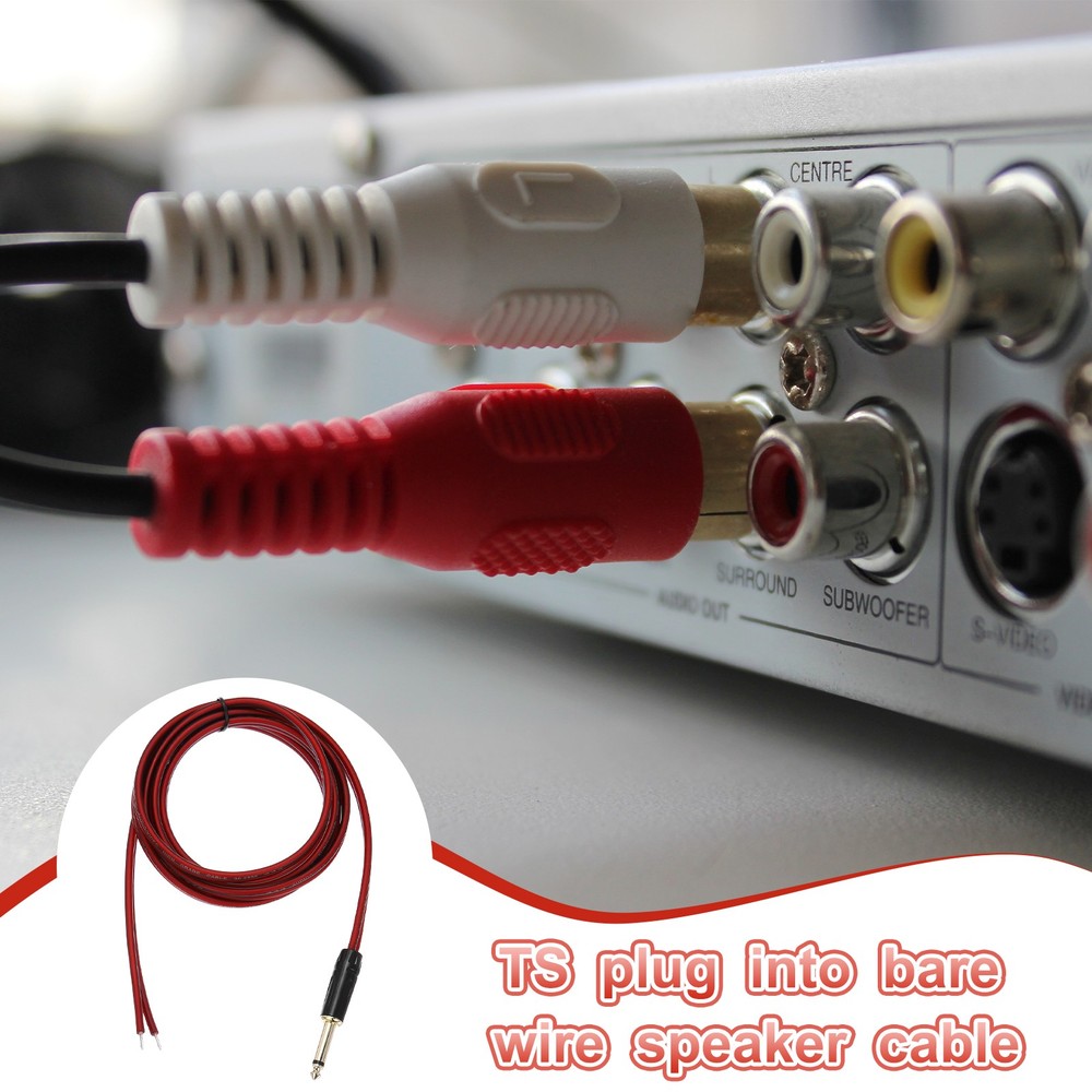 Gold Plated TS Mono Plug Cable, 6.6ft TS Mono Plug to Bare Wire Open End