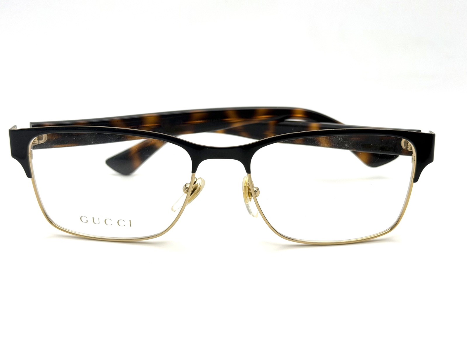 Gucci GU0750O 002 Black & Gold Eyeglasses frame Tortoise Temples 56mm New