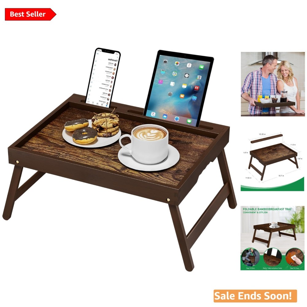 Versatile Portable Breakfast Tray in Walnut Finish - Ideal for Laptops