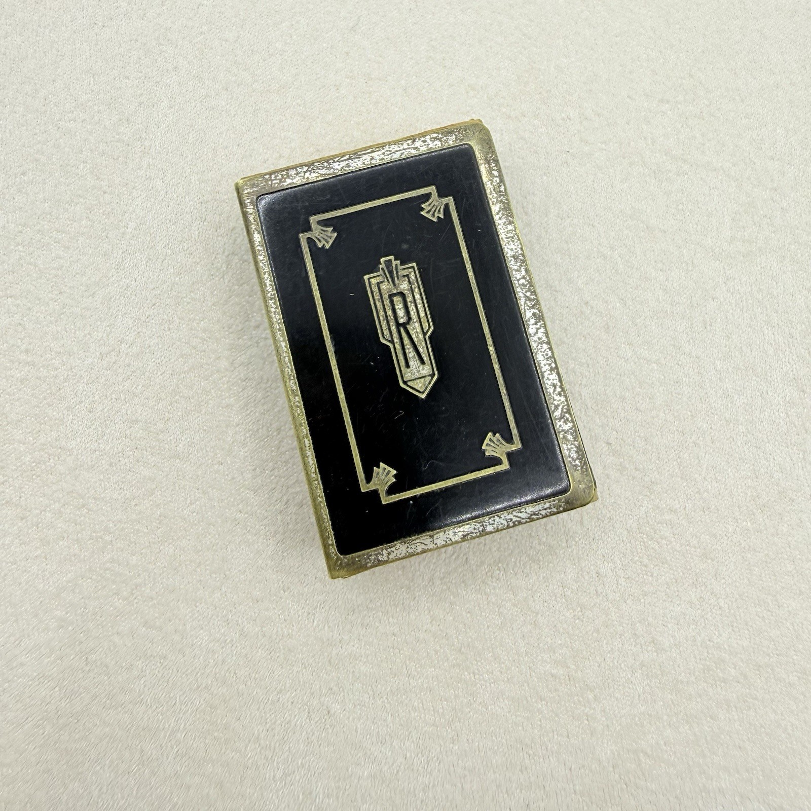 Antique Vintage Art Deco Silver Plated Matchbox Case Holder Monogrammed R