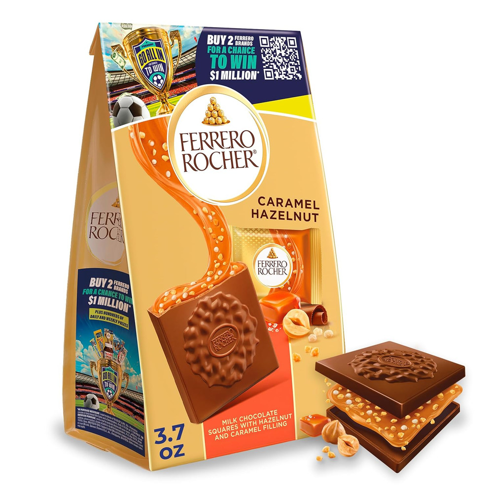 Premium Caramel Hazelnut Chocolate Squares, Individually Wrapped Chocolates, Gre