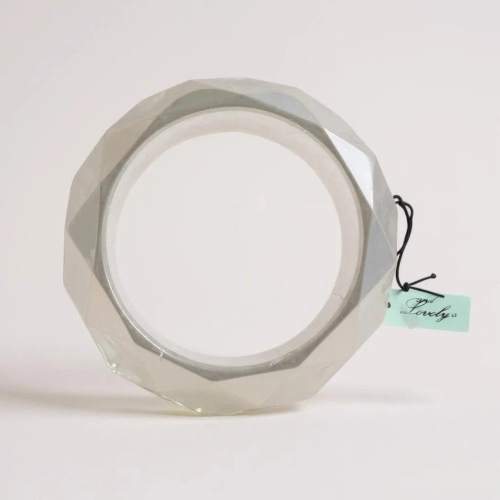 Faceted White Ice Look Lucite Bangle Bracelet