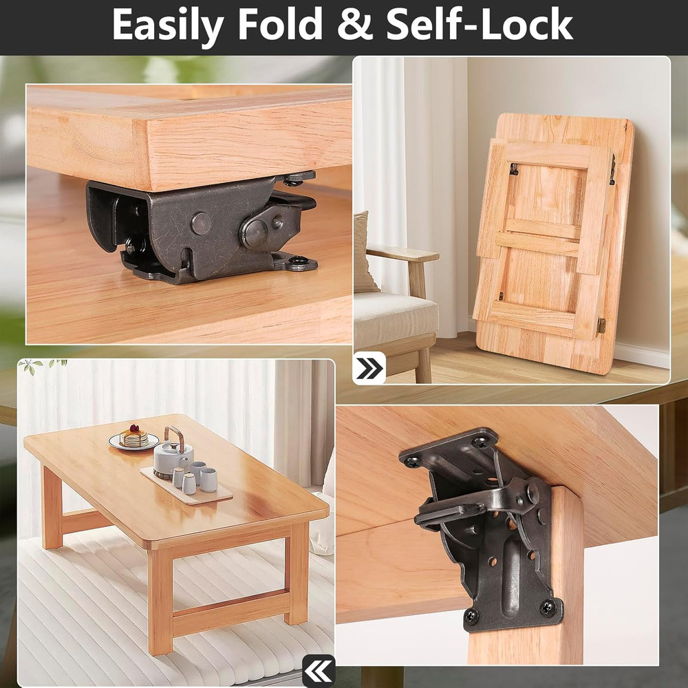 4 Pack Folding Brackets, Self-Lock Hinge with Screws for Folding Table Legs, Loc