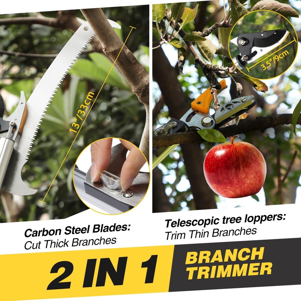 Lineslife Extendable Tree Pruner,Pole Pruner Pruning Shear, 4.6ft-10ft, Black