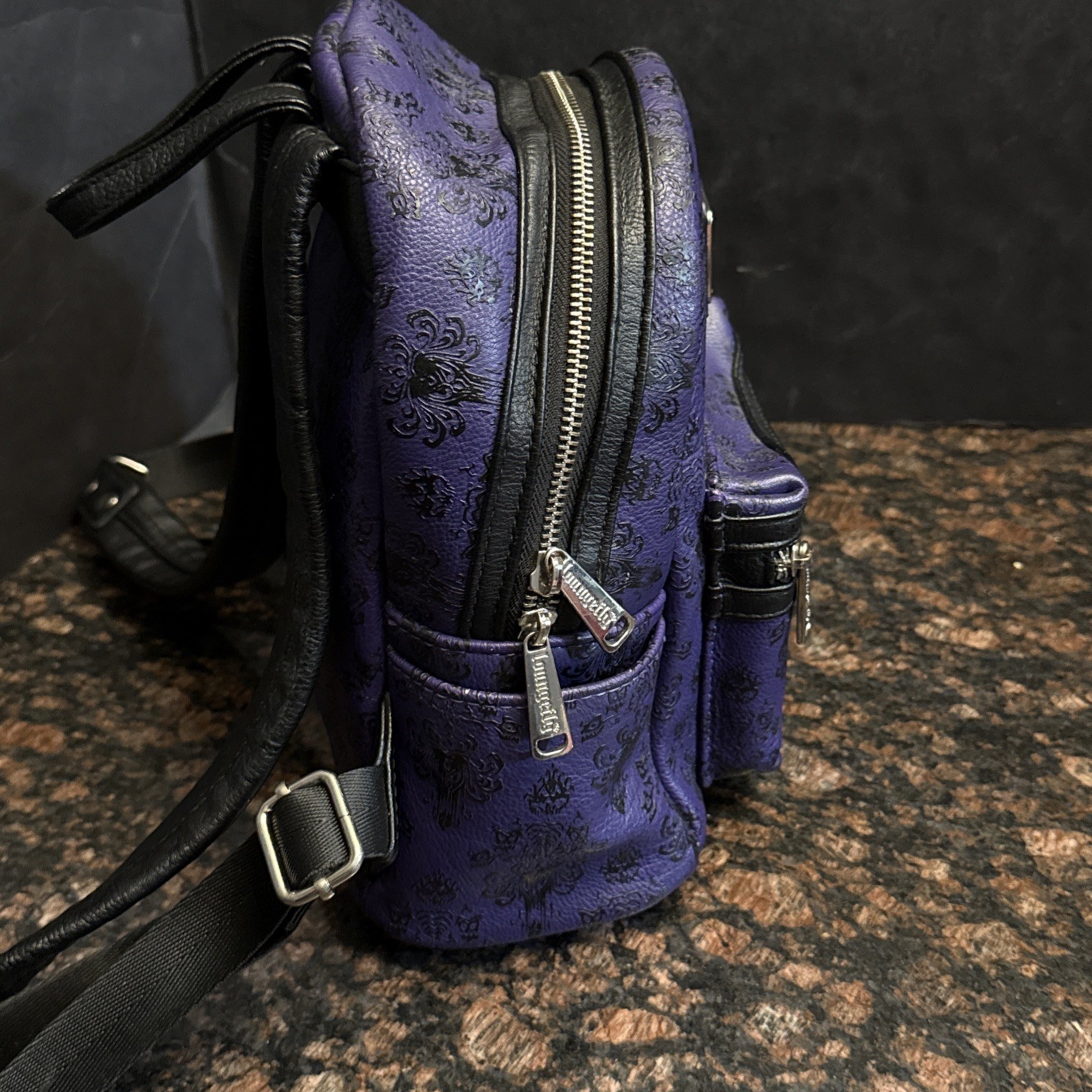 Disney Parks Loungefly Haunted Mansion Purple Black Wallpaper Mini Backpack RARE