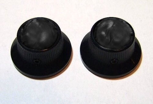 GUITAR KNOBS - BLACK PEARL Tophat Top Hat Bell UFO Solid Metal - Set 2 - BLACK