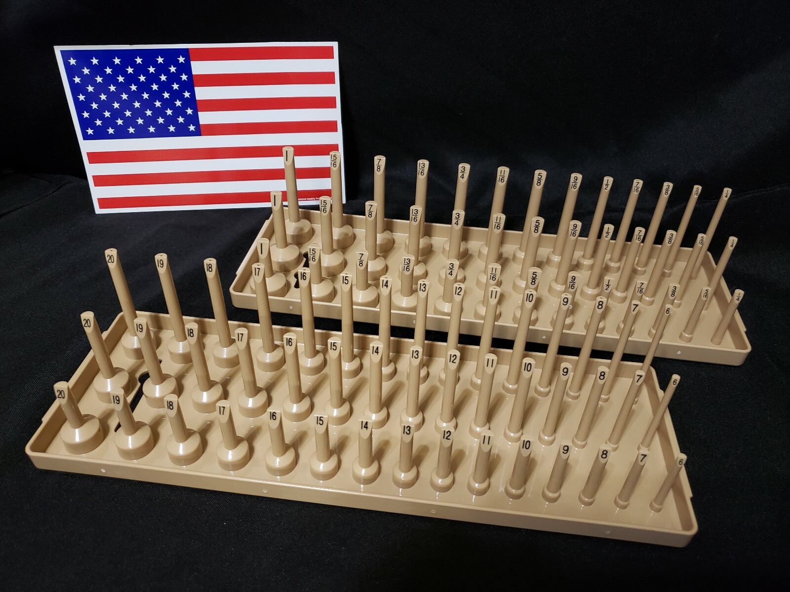 Hansen 4 Pc- 3 Row Socket Organizer Metric SAE Storage Rack 1/4" & 3/8" - USA