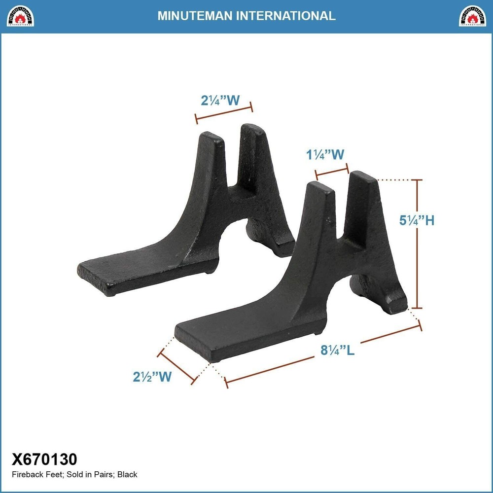 Minuteman International Plain Cast Iron Fireback Supports Black Pair