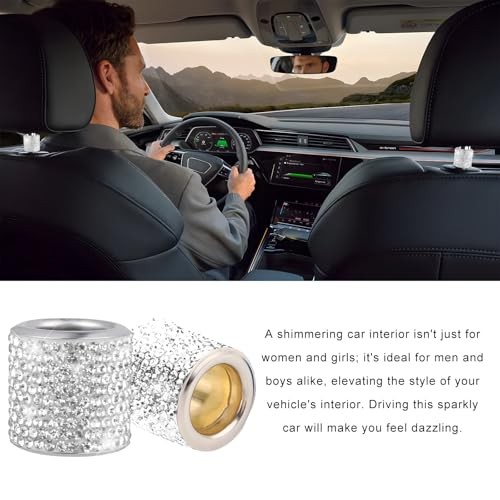 4 PCS Car Headrest Collars, Bling Rhinestone Headrest Collars Auto White