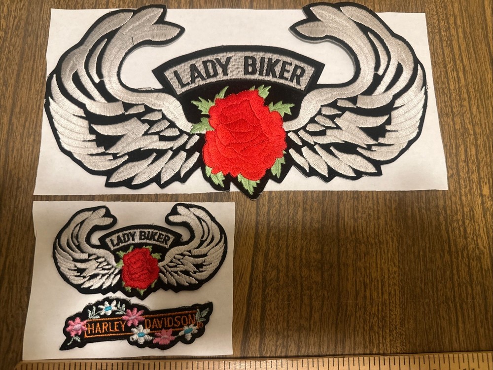 two Lady Biker Patches One Harley Davison Patch