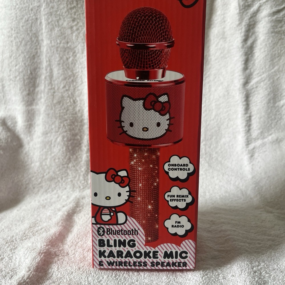 Hello Kitty Bluetooth Karaoke Microphone & Wireless Speaker USB Charging Red NIB