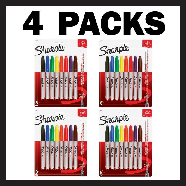 4 PACK LOT! Sharpies Permanent Markers, 8 Count, Fine Point, Assorted Colors Set
