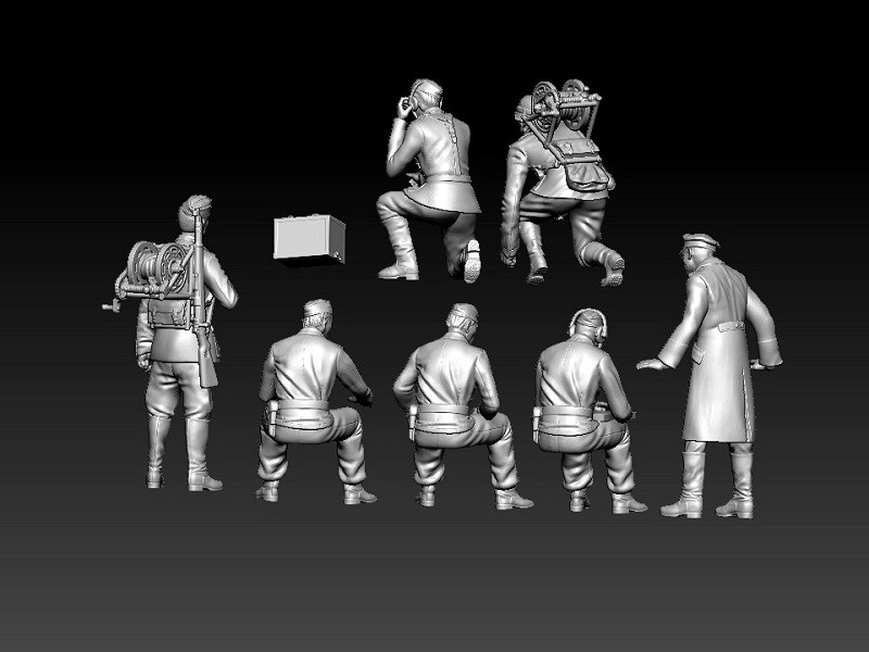 3D printed 1/72 WW II Germany "Army Communication Force" 7 man group model