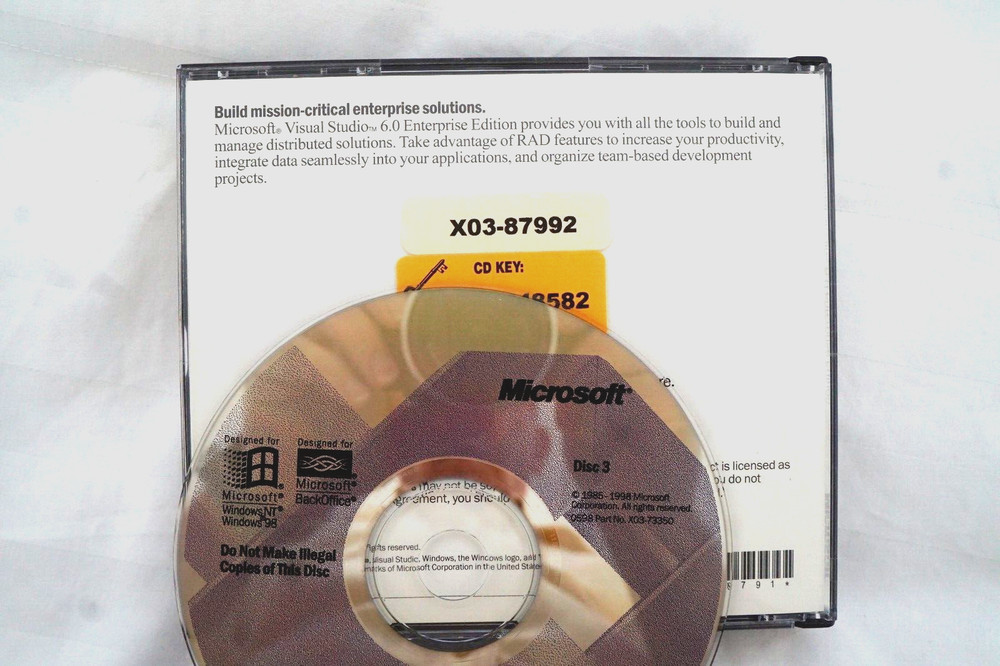 Microsoft Visual Studio Enterprise 6.0 6 Windows 95 ~ 11 Retail 3 CD's KEY #3
