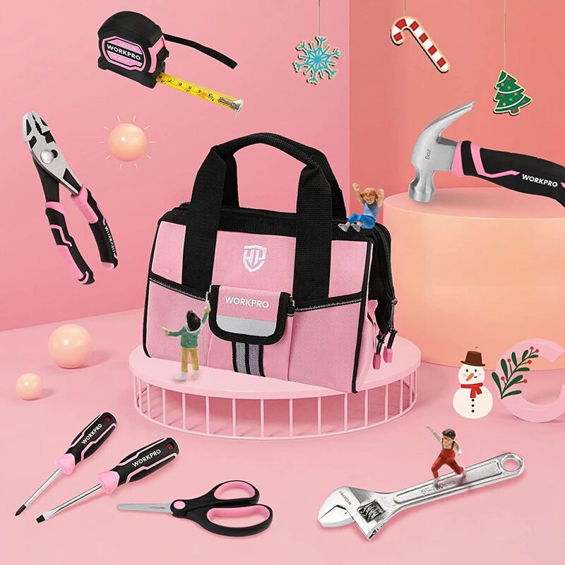 WORKPRO Kid Real Hand Tool Set Children DIY Building Junior Tool Kit Storage Bag