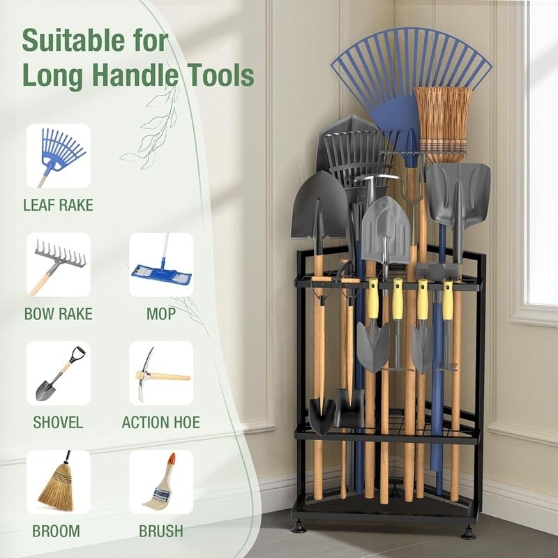 Corner Tool Rack Space Saving Metal Organizer Adjustable Feet Easy Assembly New