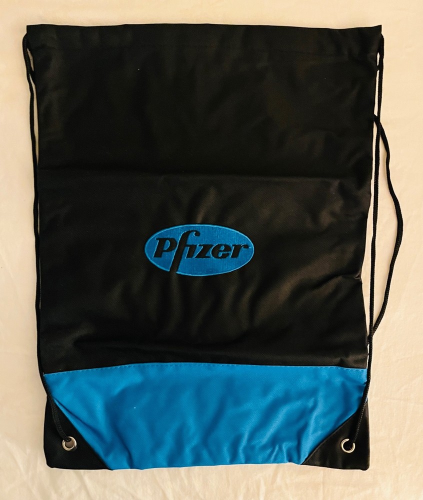 5 Pfizer Pharmaceutical rep swag - Five Drawstring backpacks