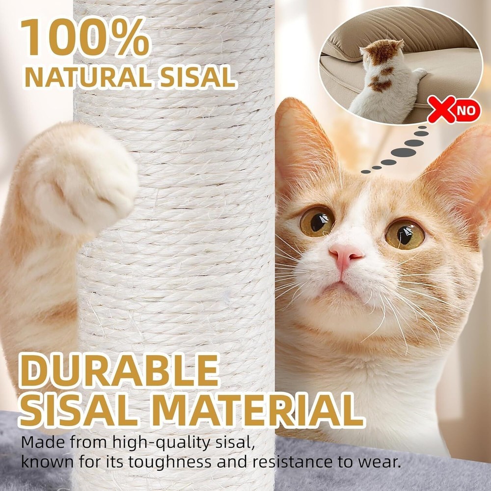 3-Layer Cat Tree Multi-Level Activity Center Cat Condo and Two Hammocks Grey