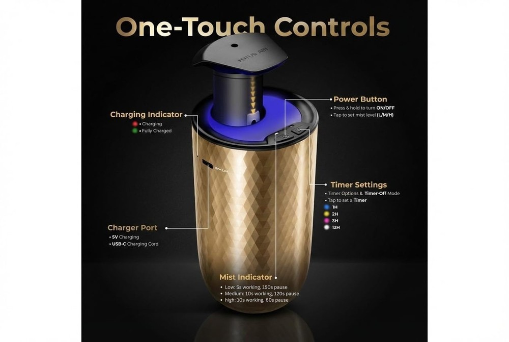 Waterless Essential Oil Diffuser – Portable Cordless Aromatherapy Diffuser