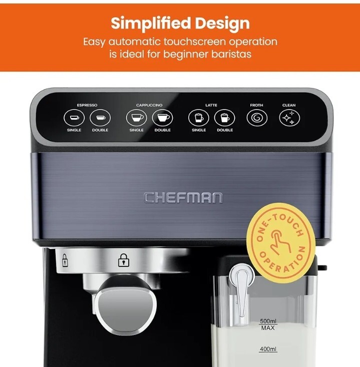 Chefman 6-in-1 Espresso Machine with Steamer, Automatic One-Touch Coffee Maker,