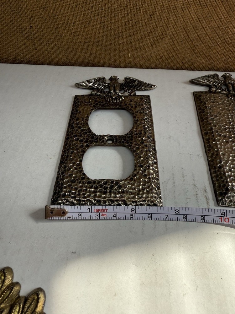 EDMAR 90 M.C. Co. Hammered Brass Eagle Single Light Switch & Double Outlet Cover