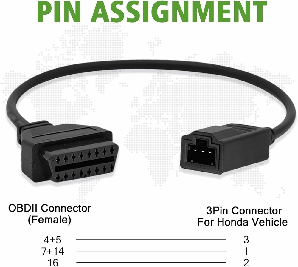 OBD2 Convertor Adapter for 3Pin to 16 Pin Diagnostic Code Reader Cable for Honda
